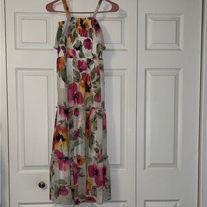 Floral Kids Dress with Pink and Green Accents